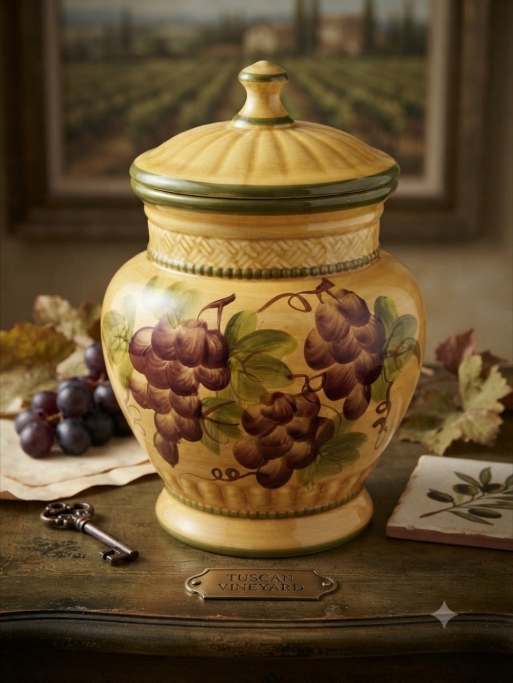 Casa Vero by ACK Hand Painted Ceramic Canister - Tuscan Vineyard